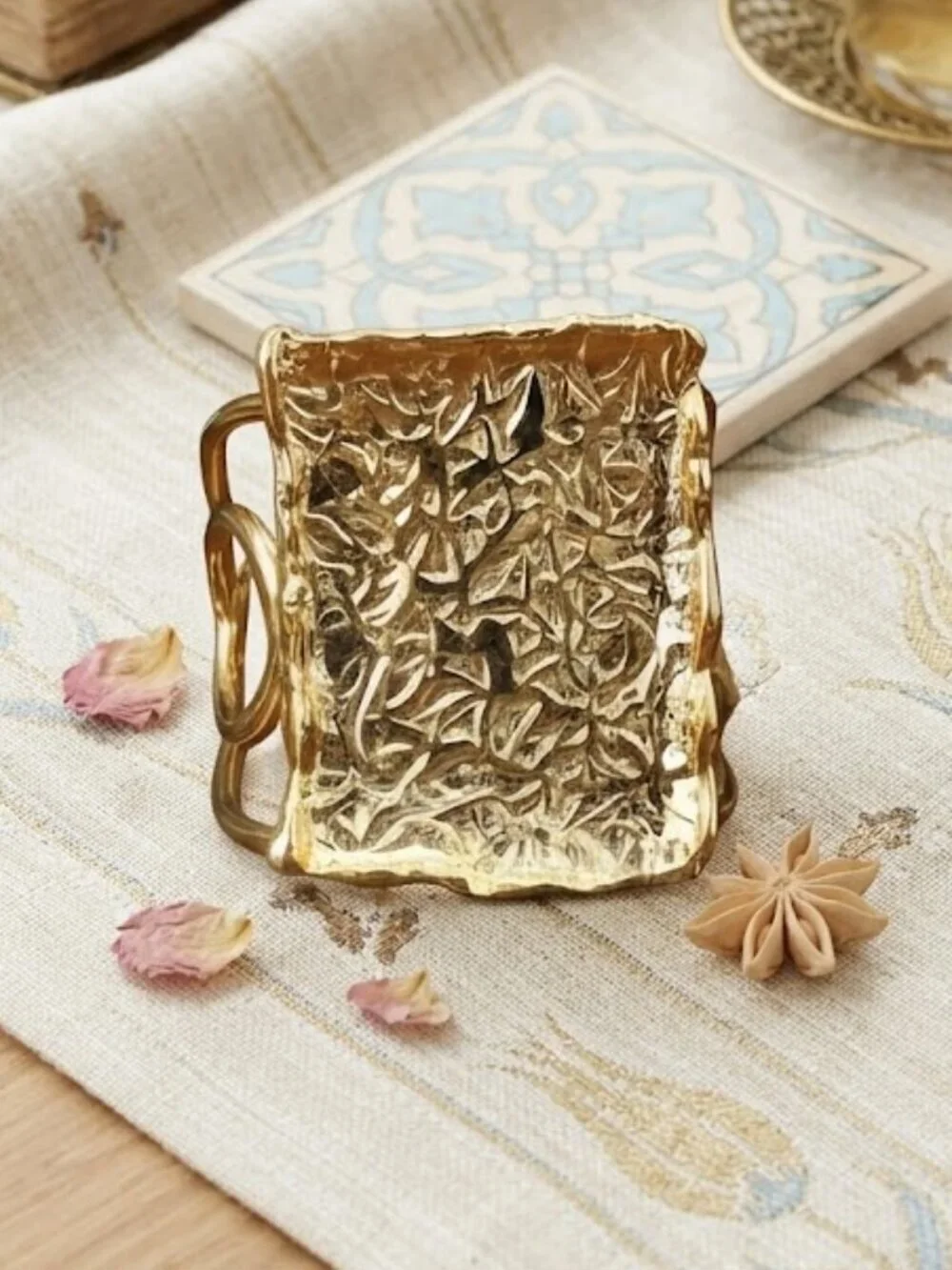 Turkish Artisan 18K Gold Plated Brass Statement Adj Cocktail Ring Boho 9-11